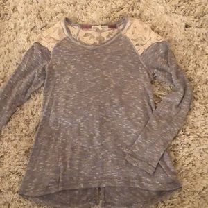 Grey long sleeve sweater with lace